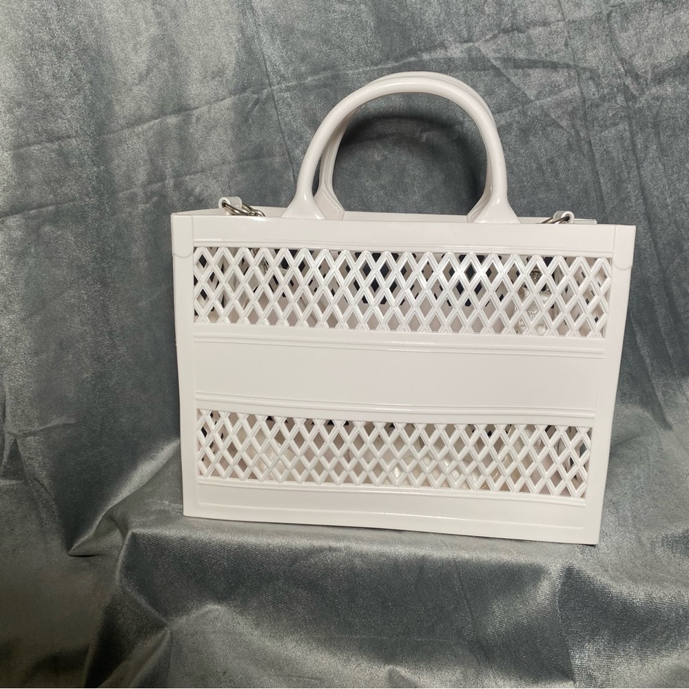 No Boundaries White Lattice Jelly Tote Bag with Shoulder Strap